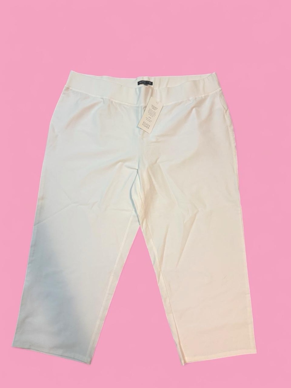 Eileen Fisher White Washable Stretch Crepe Capri Pant W/ Yoke NWT Size XL